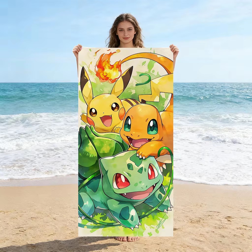 P-Pokemon Starters Anime Beach - đánh giá và giá Beach Towel Large