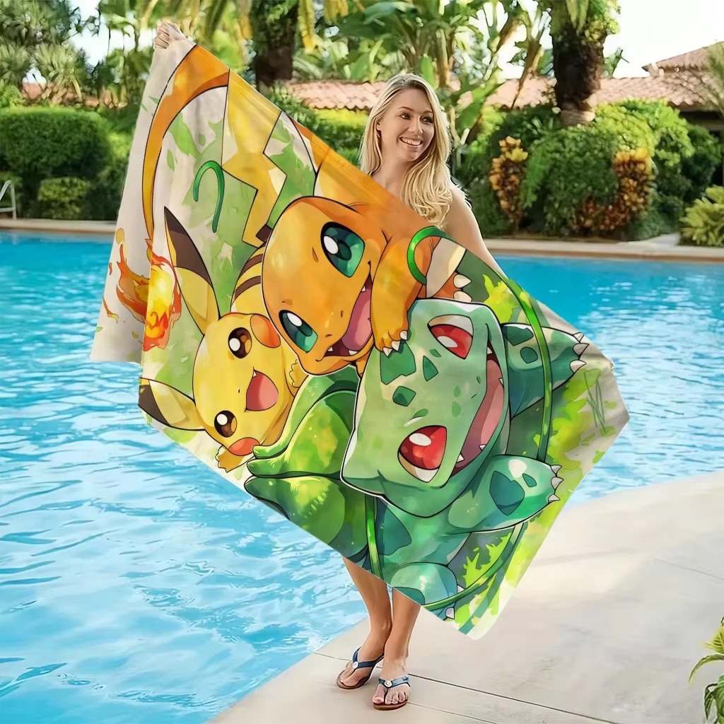 P-Pokemon Starters Anime Beach - đánh giá và giá Beach Towel Large