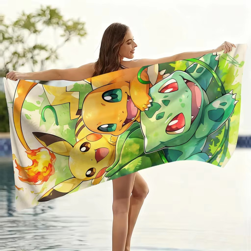 P-Pokemon Starters Anime Beach - đánh giá và giá Beach Towel Large