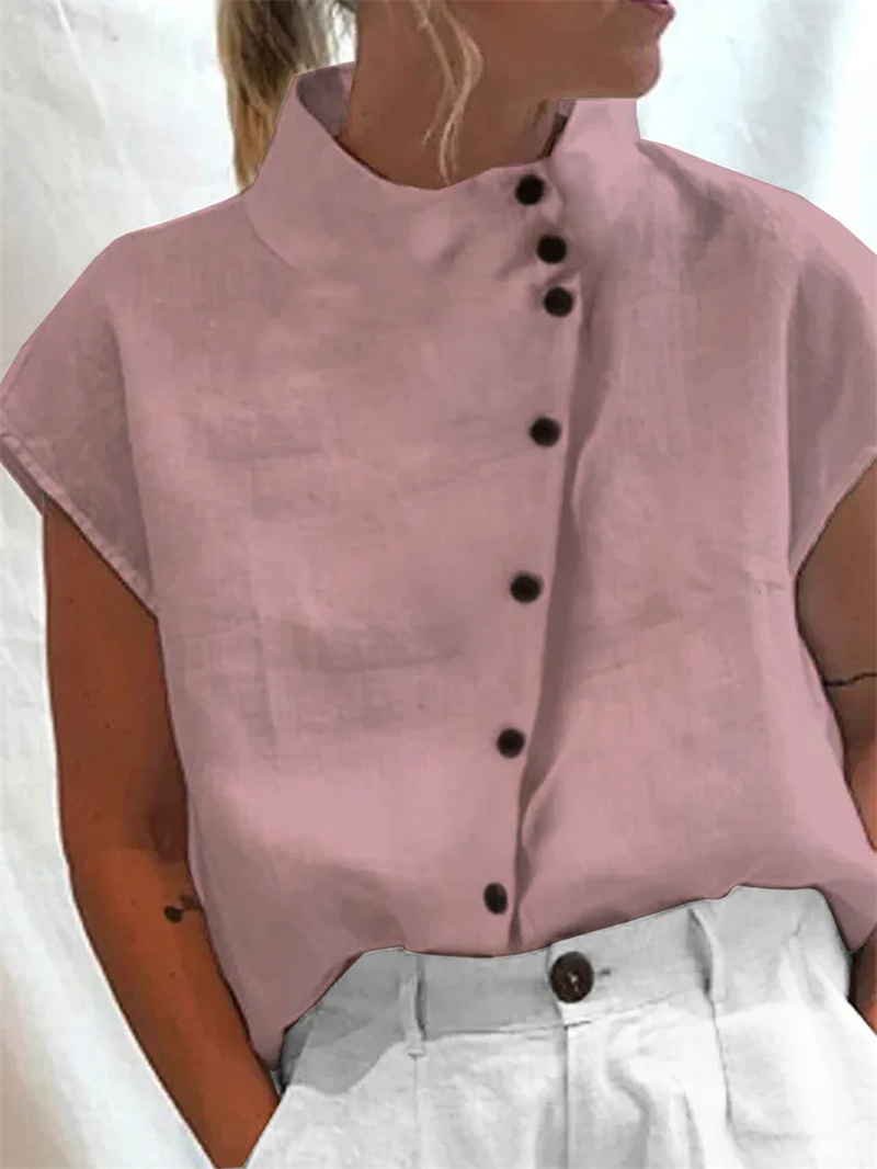 Elegant Cotton Linen Stand Nec - đánh giá và giá Linen Shirt Breathable