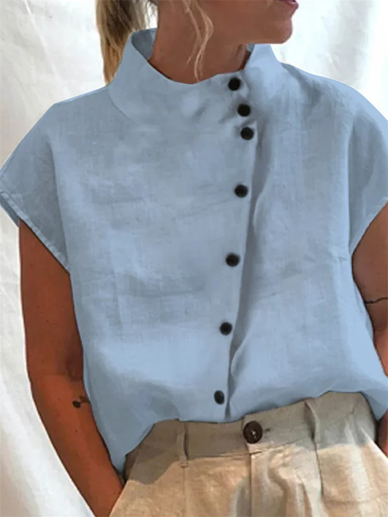 Elegant Cotton Linen Stand Nec - đánh giá và giá Linen Shirt Breathable