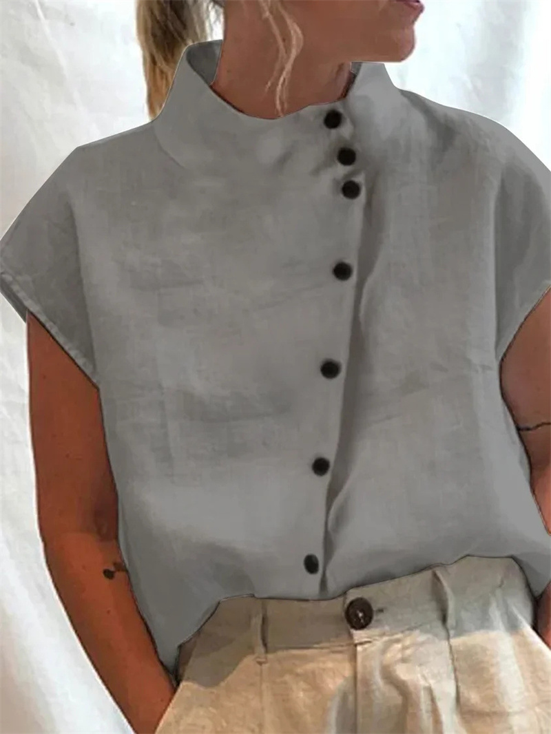 Elegant Cotton Linen Stand Nec - đánh giá và giá Linen Shirt Breathable