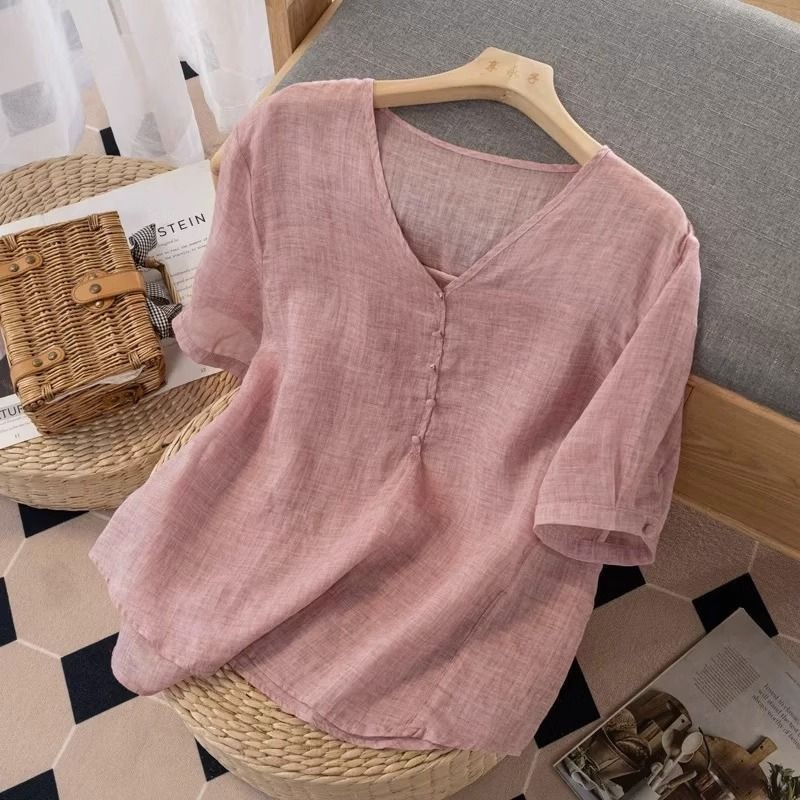 Women's Linen Blend V-Neck T-S - đánh giá và giá Linen Shirt Breathable