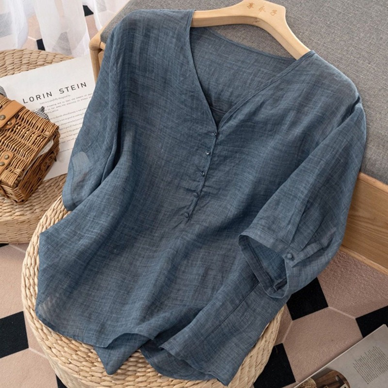 Women's Linen Blend V-Neck T-S - đánh giá và giá Linen Shirt Breathable