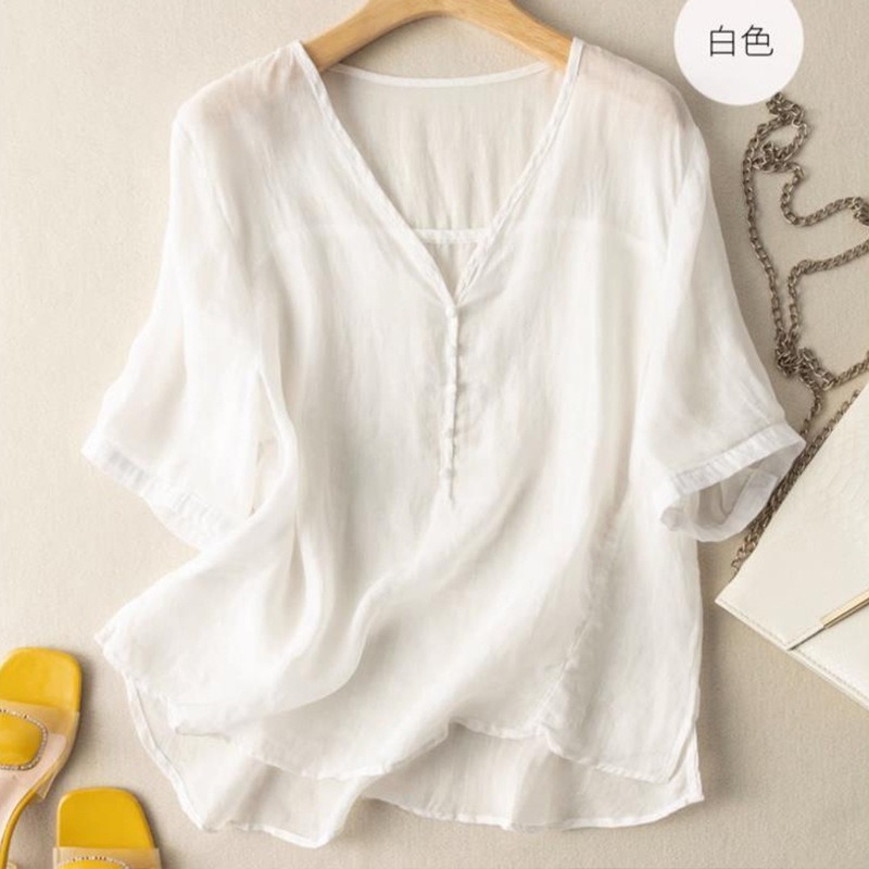 Women's Linen Blend V-Neck T-S - đánh giá và giá Linen Shirt Breathable