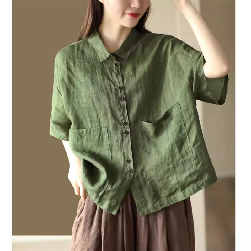 Retro Solid Color Summer Cotto - đánh giá và giá Linen Shirt Breathable