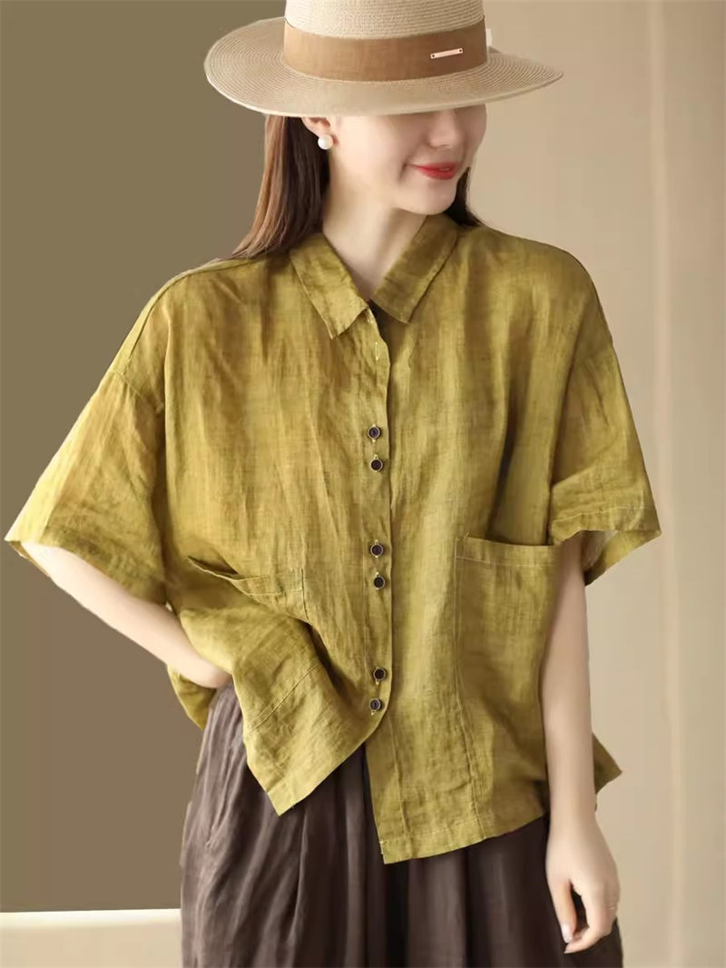 Retro Solid Color Summer Cotto - đánh giá và giá Linen Shirt Breathable