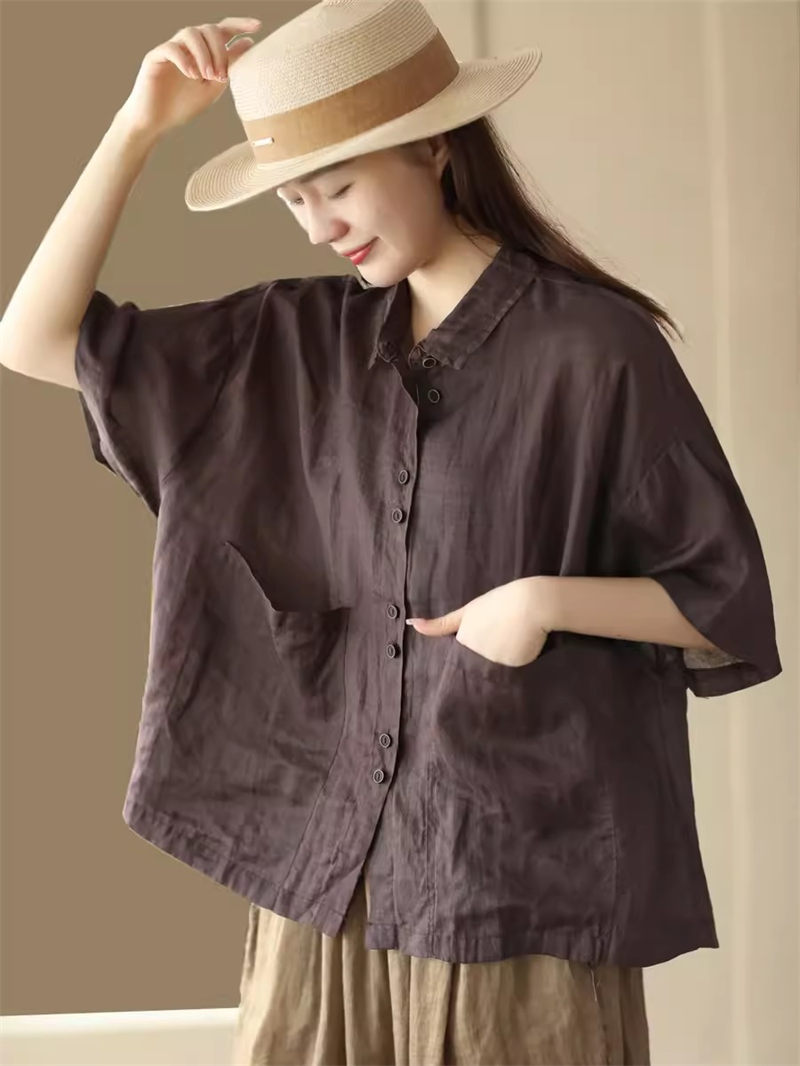 Retro Solid Color Summer Cotto - đánh giá và giá Linen Shirt Breathable